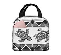 SJOAOAA Borsa termica per il pranzo con stampa a righe e tartaruga etnica, borsa termica e refrigerante per il pranzo con tasca frontale, borsa per il pranzo resistente all'acqua