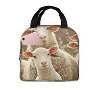 SJOAOAA Borsa termica per il pranzo con stampa di pecore e agnelli, borsa termica e refrigerante per il pranzo con tasca frontale, borsa per il pranzo resistente all'acqua