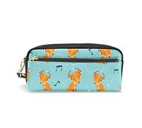SJOAOAA Carino Fox in Cuffie Ascolto Musica Matita Astuccio Astuccio Astuccio In Pelle PU Ufficio Scuola Studente Cancelleria Matita Penna Organizzatore Cosmetico Caso, Come mostrato, Taglia unica,