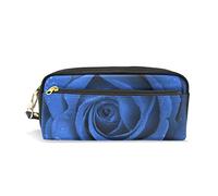 SJOAOAA Close-up Bella rosa blu scuro con goccia d'acqua astuccio portapenne astuccio portapenne semplice portatile in pelle PU trucco borsa per cosmetici per scuola ufficio viaggi, Come mostrato,