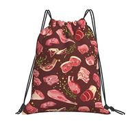 SJOAOAA Delizioso modello di bistecca borsa con coulisse impermeabile palestra yoga palestra escursionismo borsa da viaggio borsa portatile per donne uomini, Nero , Taglia unica