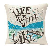 SJOAOAA Federa per cuscino Life is Better at The Lake House, stile vintage, per parete rustica, in riva al lago, per soggiorno, cabina, cottage, decorazione a mano, per divano, letto, sedia, 45,7 x