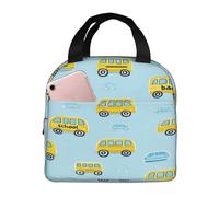 SJOAOAA Giallo Scuolabus Modello Blu Isolato Lunch Box Riutilizzabile a prova di Perdita Cooler Cooler Tote Bag