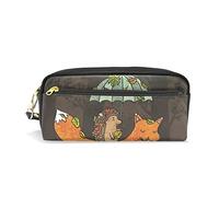 SJOAOAA Little Hedgehog Cute Fox Walking The Pencil Case Pencil Pouch Bag PU Leather Office School Student Stationery Pencil Pen Organizer Cosmetic Makeup Case Bag, Come mostrato, Taglia unica,