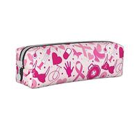 SJOAOAA October is Breast Cancer Awareness Month Pink Ribbon Pencil Case Holder Pouch with Zipper Leather Pen Pencil Bags Box Organizer Cosmetic Makeup Bag Storage Bag, Come nella foto, Taglia unica,