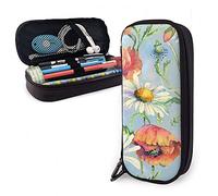 SJOAOAA Papaveri & Margherite - Astuccio in pelle ardesia di grande capacità portapenne astuccio astuccio cancelleria organizer con cerniera Ma, Come mostrato, Taglia unica, Organizer per borse