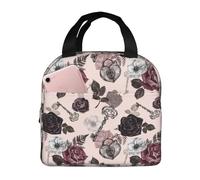 SJOAOAA Retro Red Black Roses Lunch Bag Lunch Box riutilizzabile isolato pranzo Tote Bag a prova di perdite Cooler Lunchbag Food Borse