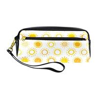 SJOAOAA Semplice giallo Sun Art Design Pattern PU pelle matita caso,alta capacità matita caso,per ufficio caso di scrittura, Come mostrato, Taglia unica, Organizer per borse