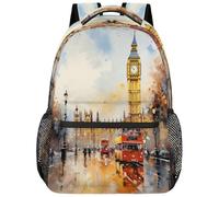 SJOAOAA Zaino leggero per università, zaino per libri, scuola, viaggi, borse per computer portatili, Style-2673, Londra Red Bus Big Ben Pittura, One Size, Zaino daypack