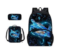 SJOAOAA Zaino per studenti con borsa per il pranzo per libri scolastici astuccio per bambini borsa per la scuola set 3 in 1 borsa junior zaino da trekking, Tartaruga marina, Taglia unica, Organizer