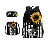 SJOAOAA Zaino per studenti con borsa per il pranzo per libri scolastici astuccio per bambini borsa per la scuola set 3 in 1 borsa junior zaino da trekking, Panda Bandiera Americana, Taglia unica,