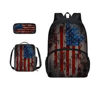 SJOAOAA Zaino per studenti con borsa per il pranzo per libri scolastici astuccio per bambini borsa per la scuola set 3 in 1 borsa junior zaino da trekking, Vintage Americano Fla, Taglia unica,