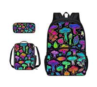 SJOAOAA Zaino per studenti con borsa per il pranzo per libri scolastici astuccio per bambini borsa per la scuola set 3 in 1 borsa junior zaino da trekking, Funghi Hippie Lea, Taglia unica, Organizer
