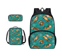 SJOAOAA Zaino per studenti con borsa per il pranzo per libri scolastici astuccio per bambini borsa per la scuola set 3 in 1 borsa junior zaino da trekking, Otterri, Taglia unica, Organizer per borse