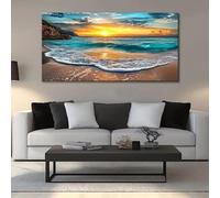 SJPRRUOD Poster e stampe su tela con alba dorata, onde e paesaggio marino, quadro da parete, decorazione per la casa (75x150cm(30x59in)/senza cornice)