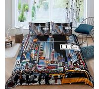 SJSXWQN Copripiumino Matrimoniale 240x220 cm Aldulto Città Moderna Set di Biancheria da Letto con Cerniera Nascosta Set Copripiumini in Microfibra Morbido Traspirante e 2 Federe 50x80 cm