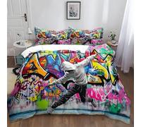 SJSXWQN Copripiumino Matrimoniale 240x220 cm Aldulto Graffiti Di Street Art Set di Biancheria da Letto con Cerniera Nascosta Set Copripiumini in Microfibra Morbido Traspirante e 2 Federe 50x80 cm