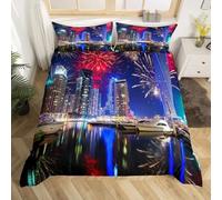 SJSXWQN Copripiumino Matrimoniale 240x220 cm Aldulto Paesaggio Della Città Set di Biancheria da Letto con Cerniera Nascosta Set Copripiumini in Microfibra Morbido Traspirante e 2 Federe 50x80 cm