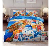 SJSXWQN Copripiumino Matrimoniale 250x200 cm Aldulto Città Di Mare Set di Biancheria da Letto con Cerniera Nascosta Set Copripiumini in Microfibra Morbido Traspirante e 2 Federe 50x80 cm