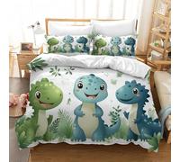 SJSXWQN Copripiumino Singolo Bambino 135x200 cm Dinosauro Blu Set di Biancheria da Letto con Cerniera Nascosta Set Copripiumini in Microfibra Morbido Traspirante e 2 Federe 50x80 cm