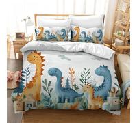 SJSXWQN Copripiumino Singolo Bambino 135x200 cm Dinosauro Carino Set di Biancheria da Letto con Cerniera Nascosta Set Copripiumini in Microfibra Morbido Traspirante e 2 Federe 50x80 cm