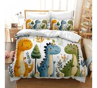 SJSXWQN Copripiumino Singolo Bambino 135x200 cm Dinosauro Carino Set di Biancheria da Letto con Cerniera Nascosta Set Copripiumini in Microfibra Morbido Traspirante e 2 Federe 50x80 cm