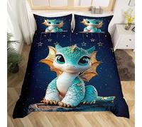 SJSXWQN Copripiumino Singolo Bambino 135x200 cm Drago Blu Set di Biancheria da Letto con Cerniera Nascosta Set Copripiumini in Microfibra Morbido Traspirante e 2 Federe 50x80 cm