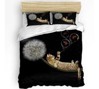 SJSXWQN Copripiumino Singolo Bambino 135x200 cm Gatto Nero Set di Biancheria da Letto con Cerniera Nascosta Set Copripiumini in Microfibra Morbido Traspirante e 2 Federe 50x80 cm