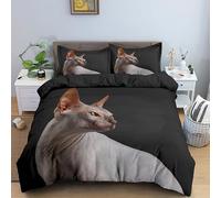SJSXWQN Copripiumino Singolo Bambino 135x200 cm Gatto Sphynx Canadese Set di Biancheria da Letto con Cerniera Nascosta Set Copripiumini in Microfibra Morbido Traspirante e 2 Federe 50x80 cm