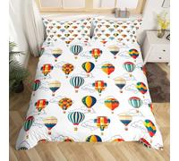 SJSXWQN Copripiumino Singolo Bambino 135x200 cm Mongolfiera Colorata Set di Biancheria da Letto con Cerniera Nascosta Set Copripiumini in Microfibra Morbido Traspirante e 2 Federe 50x80 cm