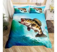 SJSXWQN Copripiumino Singolo Bambino 135x200 cm Pesce Dell'Oceano Set di Biancheria da Letto con Cerniera Nascosta Set Copripiumini in Microfibra Morbido Traspirante e 2 Federe 50x80 cm