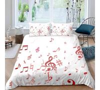 SJSXWQN Copripiumino una Piazza e Mezza 200x200 cm Musica Bianca Set di Biancheria da Letto con Cerniera Nascosta Set Copripiumini in Microfibra Morbido Traspirante e 2 Federe 50x80 cm