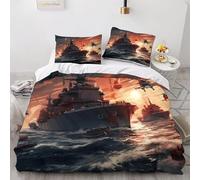 SJSXWQN Copripiumino una Piazza e Mezza 200x200 cm Nave Da Guerra Set di Biancheria da Letto con Cerniera Nascosta Set Copripiumini in Microfibra Morbido Traspirante e 2 Federe 50x80 cm
