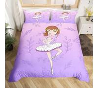 SJSXWQN Copripiumino una Piazza e Mezza 200x200 cm Ragazza Di Balletto Viola Set di Biancheria da Letto con Cerniera Nascosta Set Copripiumini in Microfibra Morbido Traspirante e 2 Federe 50x80 cm