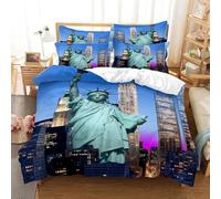 SJSXWQN Copripiumino una Piazza e Mezza 200x200 cm Statua Della Libertà Blu Set di Biancheria da Letto con Cerniera Nascosta Set Copripiumini in Microfibra Morbido Traspirante e 2 Federe 50x80 cm