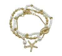 SJUIEO Set di 3 cavigliere dorate regolabili in stile bohémien - cavigliere da spiaggia in stile hawaiano con disco di perline, stella marina, ciondolo a conchiglia | Bohemian Estate da donna