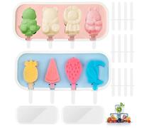 SJUNJIE 2 Pezzi Stampi per Ghiaccioli 4 Cavità Stampi per Gelato con Stecco e Coperchio Stampi Ghiaccioli Silicone Riutilizzabil per Gelato Cioccolato Congelato Gelatina Stampo Budino