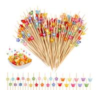 SJUNJIE 300 Pezzi Stuzzicadenti Decorativi 12cm Stecchini per Aperitivo | Fiori Cristalli Spiedini Legno con Motivi a Farfalla Bastoncini Cocktail per Stuzzichini Hamburger Bevande Torte Bar Feste