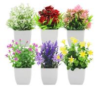 SJUNJIE 6 Pezzi Piantine Finte Decorative con Vasetto Come Reale Piantina Finta Decorativa Creativa Fiori Finti da Interno 6 Colori Mini Piante Artificiali per Decorazione Casa Ufficio Bagno Mensola