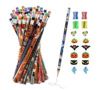 SJUNJIE 64 matite di Halloween a forma di zucca, pipistrello, fantasma, fantasma, matite di Halloween, cancelleria con gomma per scrivere e dipingere, premi per studenti, regali di festa, matita in