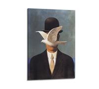 SJWINER Poster artistico con immagine di uomo in una bombetta di Rene Magritte per soggiorno e camera da letto (40 x 60 cm) con cornice
