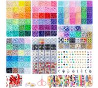 SJZWSD Kit per la creazione di braccialetti dell'amicizia con 6 scatole, 16.000 pezzi di argilla, semi e perline di vetro, perline con lettere, ciondoli