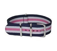Sjzwt 12mm-22mm Nero Verde Cinghia nylon impermeabile Watch Band, NavyWhitePinkBA, 14mm