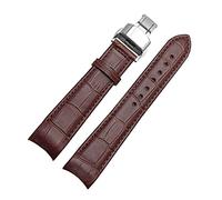 Sjzwt Cinturini - vera pelle cinturino cinghie Curved End uomo con fibbia a farfalla 20mm, 21mm, 22mm, marrone argento, 20mm