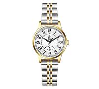 SK Business Classic Orologio da donna con cinturino in acciaio inossidabile in vera pelle ElegantLadies, Acciaio romano