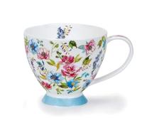 SK-FLEU-BL Fleurs Bleu - Tazza in porcellana Bone China con lacci in oro 22 carati, 0,42 l