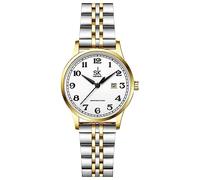 SK Orologi da donna Classic Business con cinturino in acciaio inossidabile ed elegante orologio da donna con calendario in vera pelle (Silver-Gold)