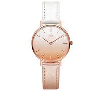 SK - Orologio da donna ultra sottile minialista, con cinturino in pelle, con due mani, Champagne-bianco