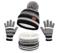 SK Studio Bambini Berretto Inverno Sciarpa e Guanti Set, Cappello a Maglia Bambini Invernale Sciarpa Guanti, Inverno Berretto Guanti Set per Ragazzi e Ragazze 6-10 Anni, nero