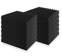 SK Studio Confezione da 24 Pannelli Fonoassorbenti Correzione Acustica fonoassorbenti in schiuma per Studio di registrazione Ufficio 50x50x5cm, Nero